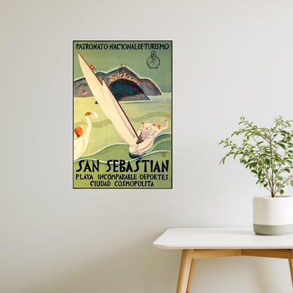 SAN SEBASTIAN SPAIN SAILBOAT SPEED SAILING SPORT TRAVEL VINTAGE POSTER