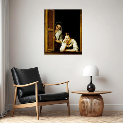 TWO WOMEN AT A WINDOW 1655 SPANISH PAINTING BY BARTOLOME ESTEBAN MURILLO POSTER