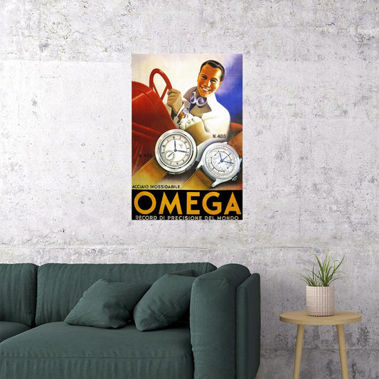 OMEGA MEN FASHION WATCH MODEL 433 488 SPORT CAR FUN DRIVING VINTAGE POSTER