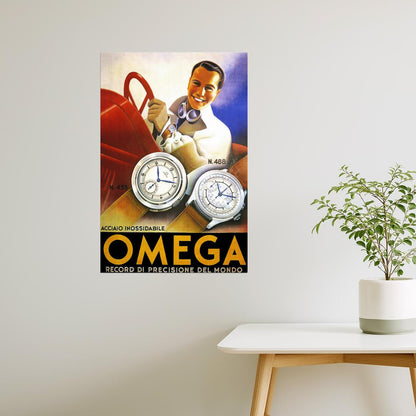 OMEGA MEN FASHION WATCH MODEL 433 488 SPORT CAR FUN DRIVING VINTAGE POSTER