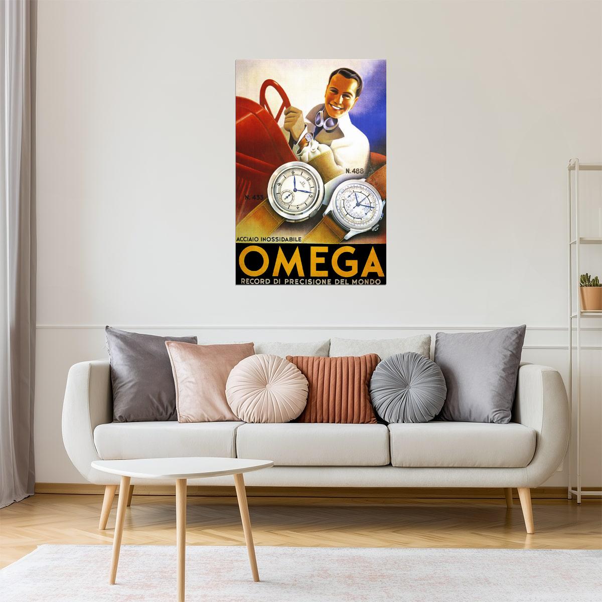 OMEGA MEN FASHION WATCH MODEL 433 488 SPORT CAR FUN DRIVING VINTAGE POSTER