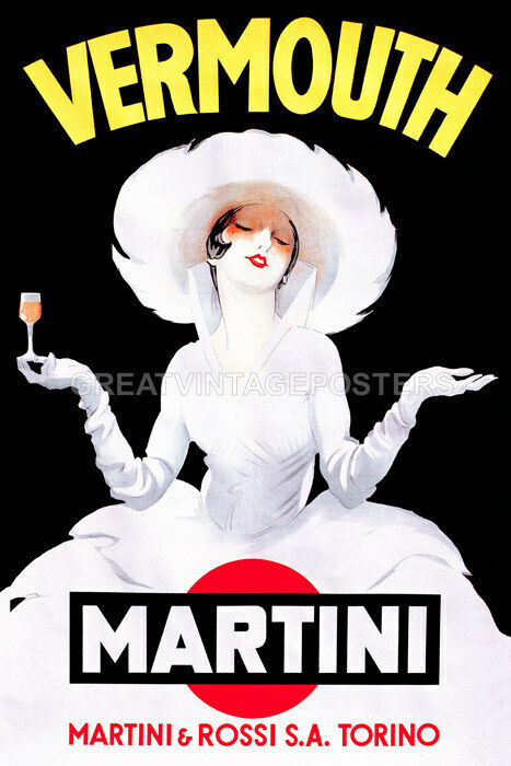 ITALY VERMOUTH MARTINI ROSSI GIRL WHITE DRESS HAT DRINK VINTAGE POSTER