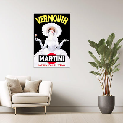 ITALY VERMOUTH MARTINI ROSSI GIRL WHITE DRESS HAT DRINK VINTAGE POSTER
