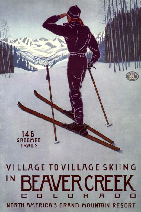SKI SKIING WINTER MOUNTAINS BEAVER CREEK COLORADO RESORT VINTAGE POSTER