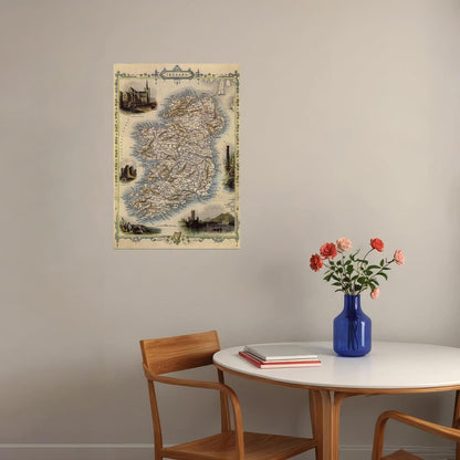 1800'S MAP BIRD EYE VIEW IRELAND DUBLIN IRISH SEA 1850 TRAVEL FINE POSTER