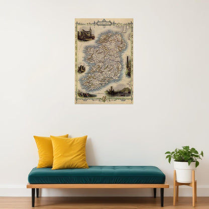 1800'S MAP BIRD EYE VIEW IRELAND DUBLIN IRISH SEA 1850 TRAVEL FINE POSTER
