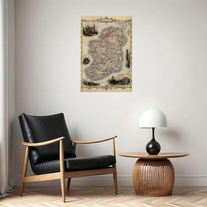 1800'S MAP BIRD EYE VIEW IRELAND DUBLIN IRISH SEA 1850 TRAVEL FINE POSTER