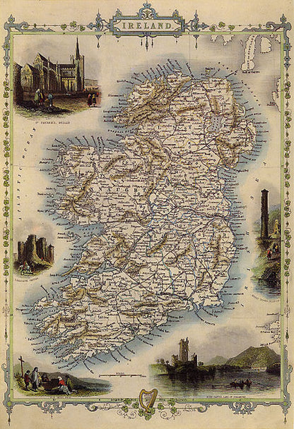 1800'S MAP BIRD EYE VIEW IRELAND DUBLIN IRISH SEA 1850 TRAVEL FINE POSTER