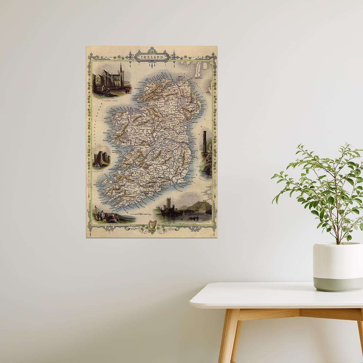 1800'S MAP BIRD EYE VIEW IRELAND DUBLIN IRISH SEA 1850 TRAVEL FINE POSTER