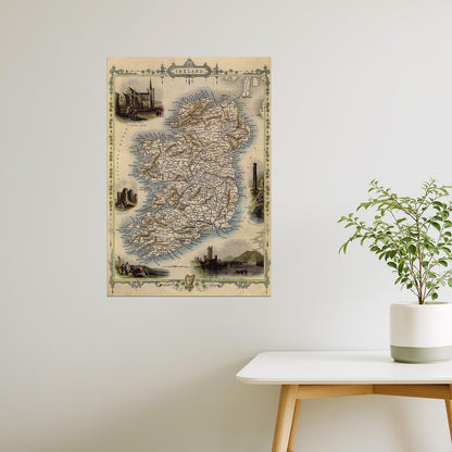 1800'S MAP BIRD EYE VIEW IRELAND DUBLIN IRISH SEA 1850 TRAVEL FINE POSTER