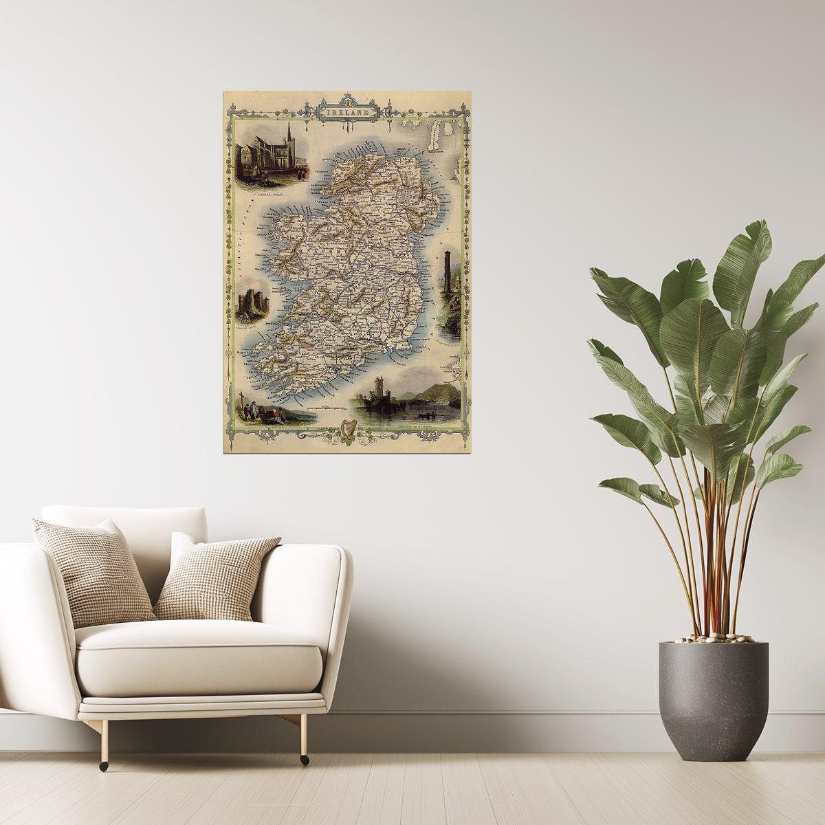 1800'S MAP BIRD EYE VIEW IRELAND DUBLIN IRISH SEA 1850 TRAVEL FINE POSTER