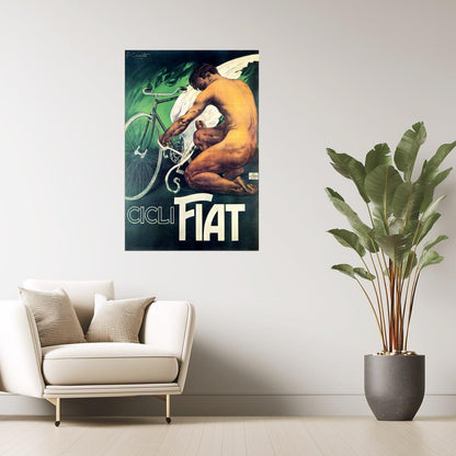 CICLI FIAT BICYCLE WINGS MAN BIKE CYCLING SPORT ITALY VINTAGE POSTER