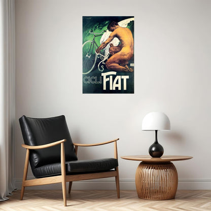 CICLI FIAT BICYCLE WINGS MAN BIKE CYCLING SPORT ITALY VINTAGE POSTER