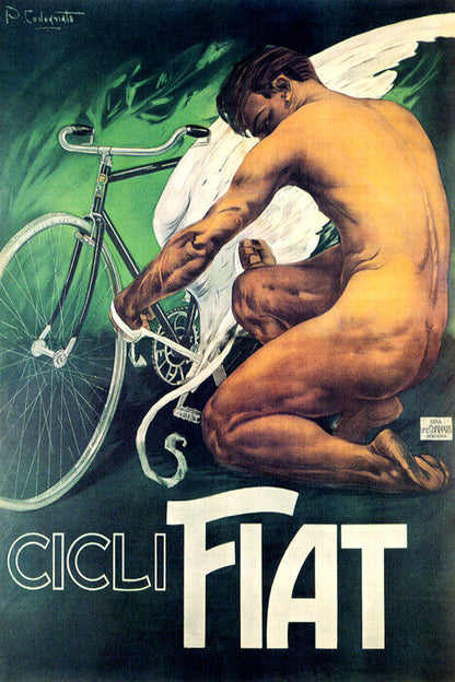 CICLI FIAT BICYCLE WINGS MAN BIKE CYCLING SPORT ITALY VINTAGE POSTER