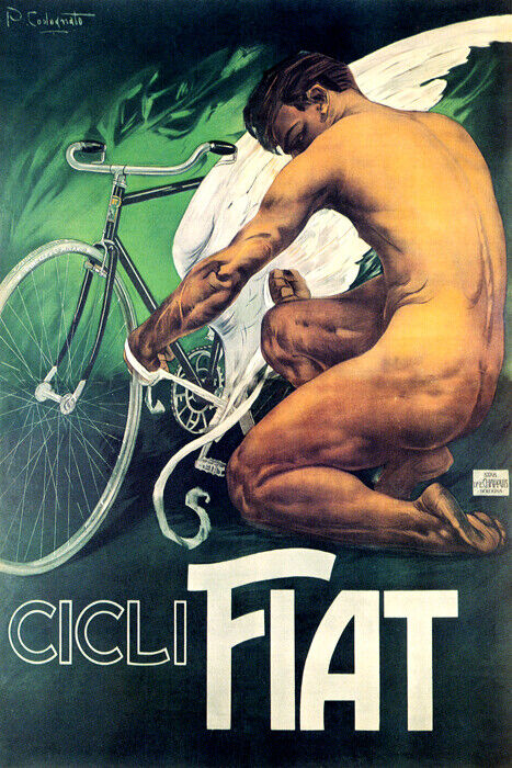 CICLI FIAT BICYCLE WINGS MAN BIKE CYCLING SPORT ITALY VINTAGE POSTER