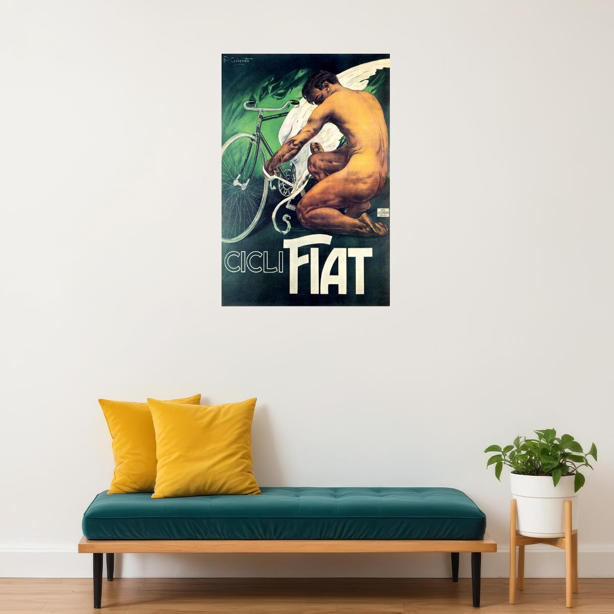 CICLI FIAT BICYCLE WINGS MAN BIKE CYCLING SPORT ITALY VINTAGE POSTER