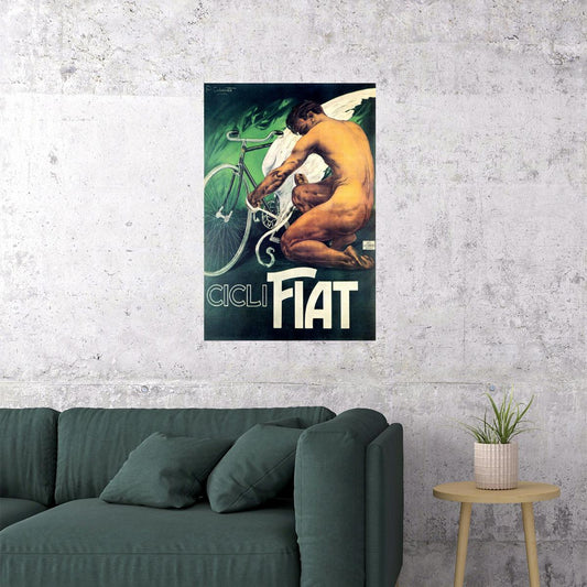 CICLI FIAT BICYCLE WINGS MAN BIKE CYCLING SPORT ITALY VINTAGE POSTER