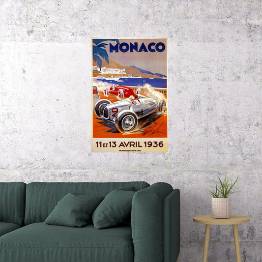 1936 CAR AUTOMOBILE STREET RACING GRAND PRIX MONACO VINTAGE POSTER