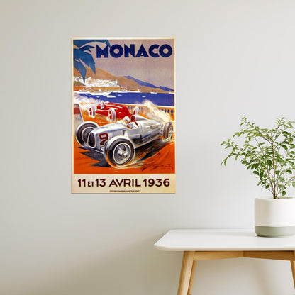 1936 CAR AUTOMOBILE STREET RACING GRAND PRIX MONACO VINTAGE POSTER