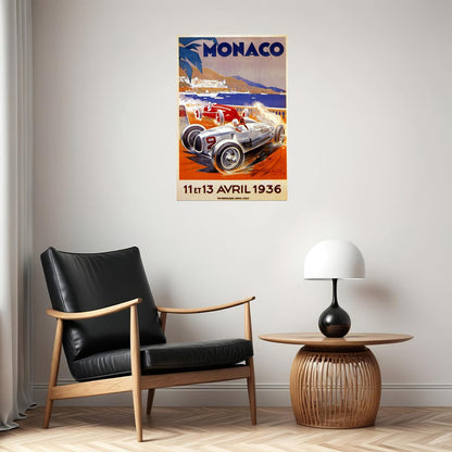 1936 CAR AUTOMOBILE STREET RACING GRAND PRIX MONACO VINTAGE POSTER
