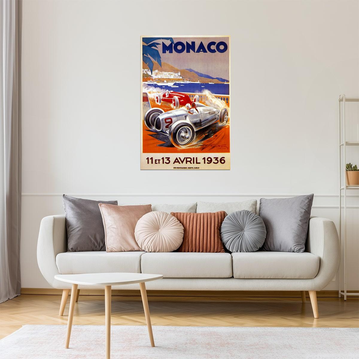 1936 CAR AUTOMOBILE STREET RACING GRAND PRIX MONACO VINTAGE POSTER