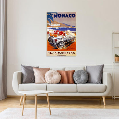 1936 CAR AUTOMOBILE STREET RACING GRAND PRIX MONACO VINTAGE POSTER
