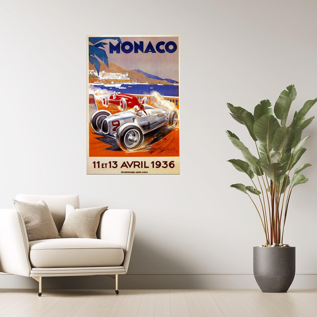 1936 CAR AUTOMOBILE STREET RACING GRAND PRIX MONACO VINTAGE POSTER