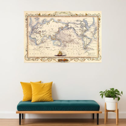 WORLD OLD MAP MERCATOR CAPTAIN COOK GLOBE TRAVEL SAILBOAT BOAT FINE POSTER