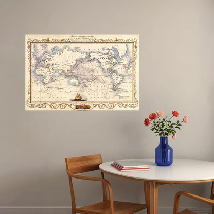 WORLD OLD MAP MERCATOR CAPTAIN COOK GLOBE TRAVEL SAILBOAT BOAT FINE POSTER