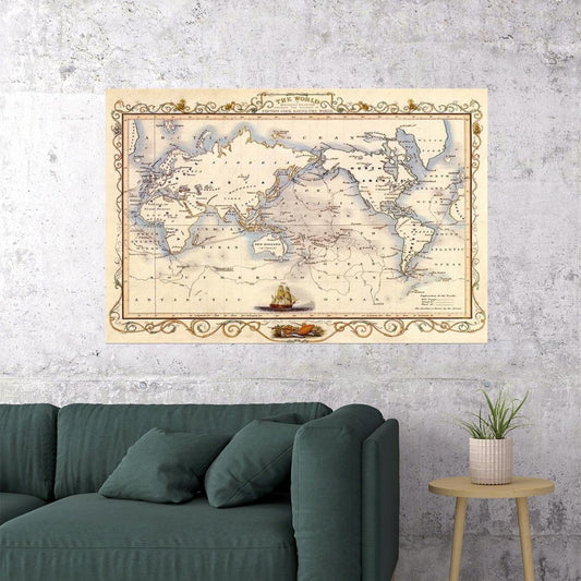 WORLD OLD MAP MERCATOR CAPTAIN COOK GLOBE TRAVEL SAILBOAT BOAT FINE POSTER