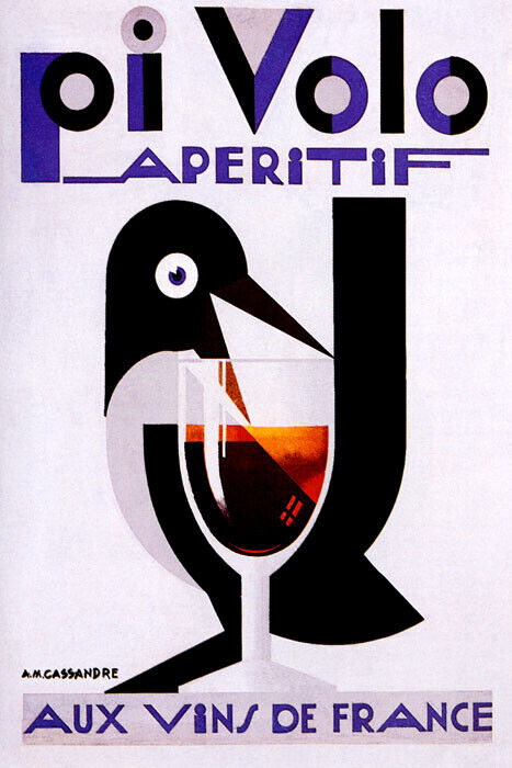 PIVOLO APERITIF FRENCH RED WINE BIRD GOBLET GLASS FRANCE VINTAGE POSTER