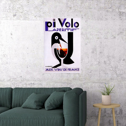 PIVOLO APERITIF FRENCH RED WINE BIRD GOBLET GLASS FRANCE VINTAGE POSTER