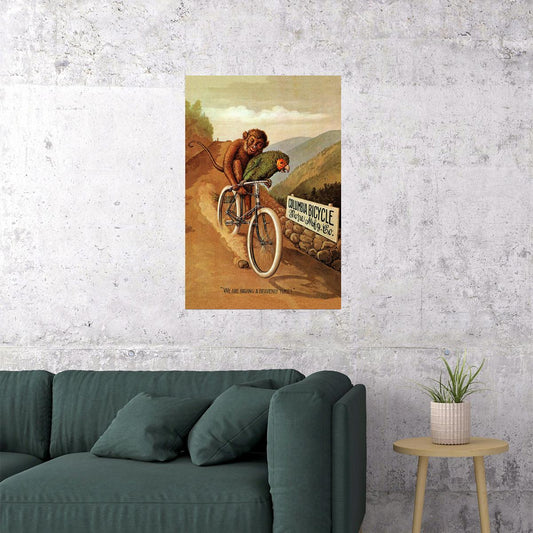 AMERICAN COLUMBIA BICYCLE BIKE PARROT MONKEY HEAVENLY TIME VINTAGE POSTER