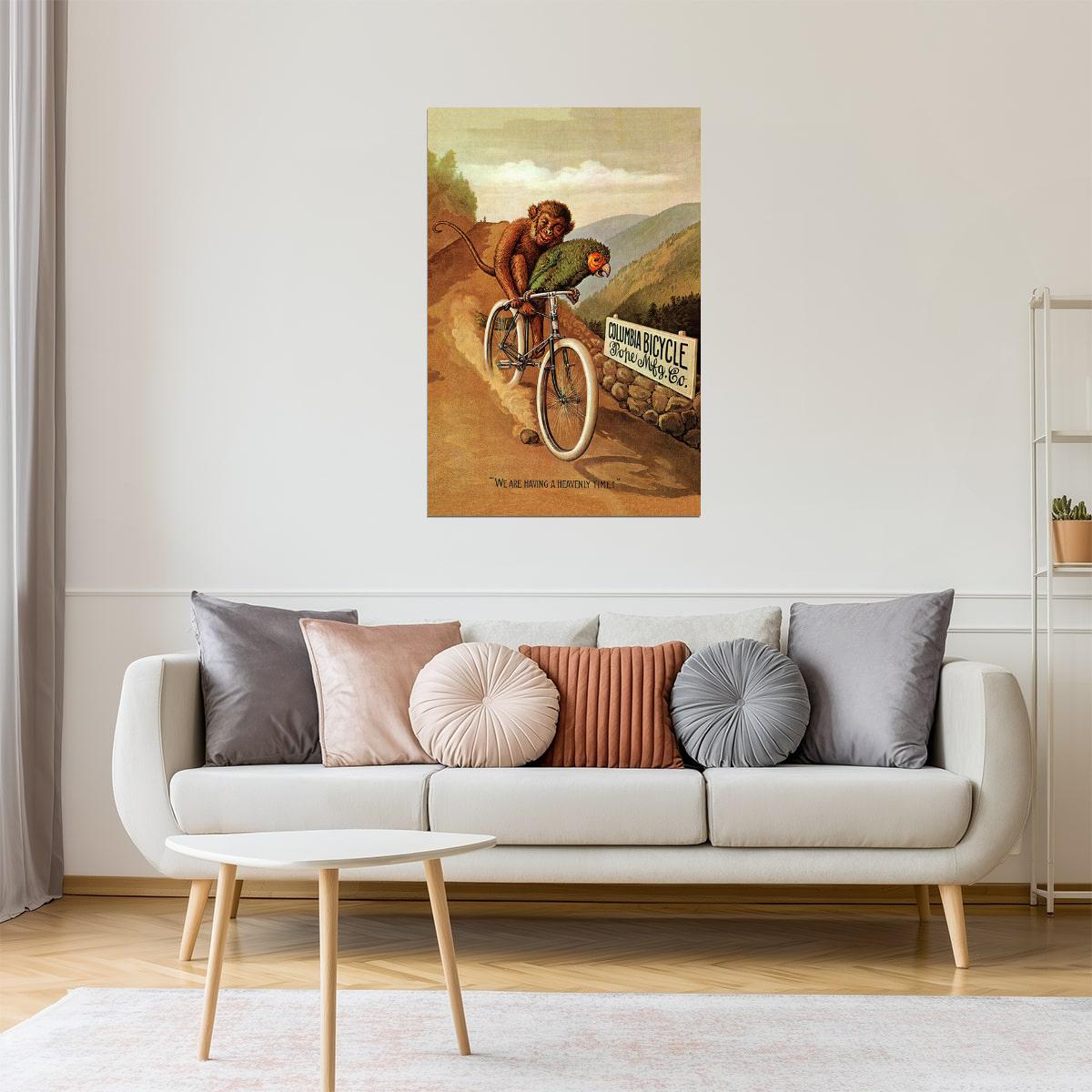 AMERICAN COLUMBIA BICYCLE BIKE PARROT MONKEY HEAVENLY TIME VINTAGE POSTER