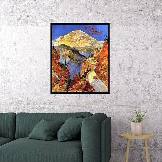 PIKES PEAK COLORADO SPRINGS MANITOU MOUNTAIN USA TRAVEL VINTAGE POSTER