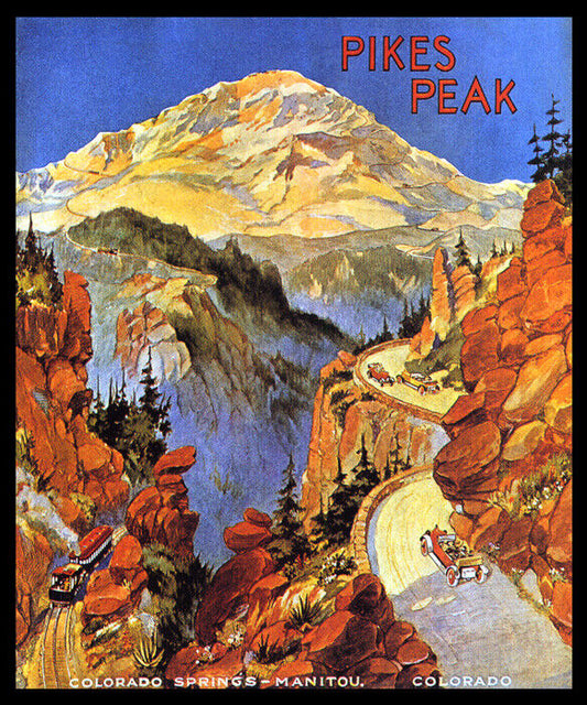 PIKES PEAK COLORADO SPRINGS MANITOU MOUNTAIN USA TRAVEL VINTAGE POSTER