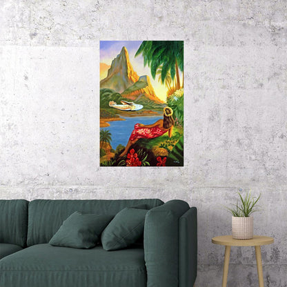 HAWAII HULA DANCE AIRPLANE BEACH VACATION TRAVEL TOURISM VINTAGE POSTER