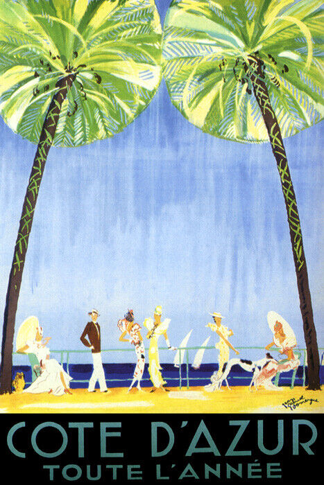 COTE D'AZUR FASHION FRANCE BEACH EUROPE TOURISM TRAVEL FINE VINTAGE POSTER
