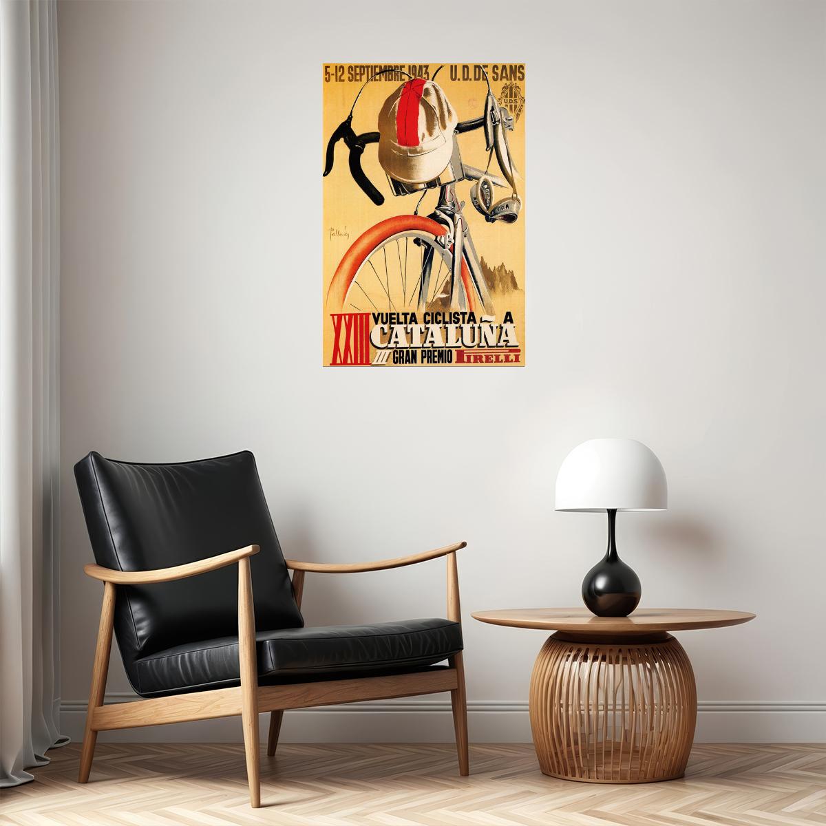 SPAIN PIRELLI BICYCLE BIKE RACE 1943 CYCLING TOUR CATALUNA VINTAGE POSTER