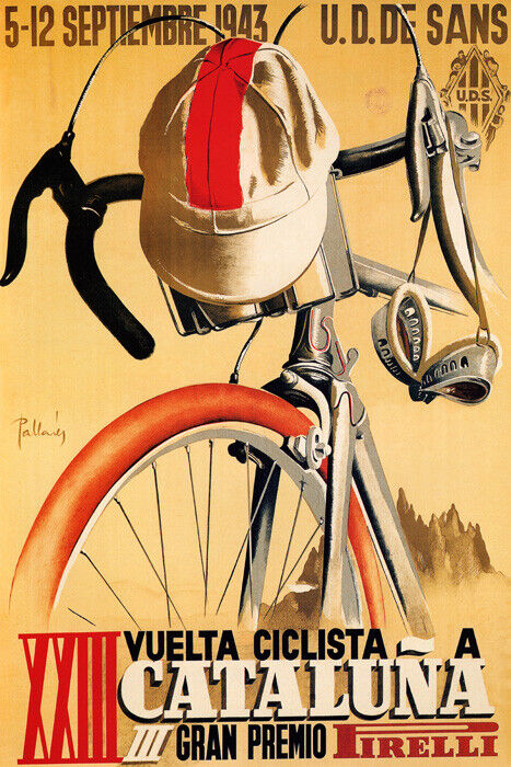 SPAIN PIRELLI BICYCLE BIKE RACE 1943 CYCLING TOUR CATALUNA VINTAGE POSTER