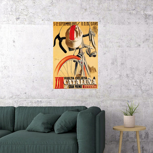 SPAIN PIRELLI BICYCLE BIKE RACE 1943 CYCLING TOUR CATALUNA VINTAGE POSTER