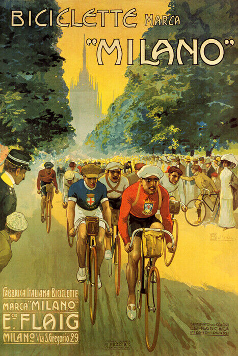 BICICLETTE MARCA MILANO BICYCLE BIKE CYCLISM RACE ITALY VINTAGE POSTER