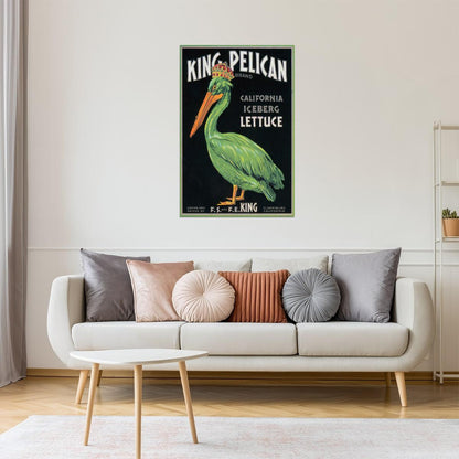 CALIFORNIA KING PELICAN BIRD ICEBERG LETTUCE CRATE LABEL US VINTAGE POSTER