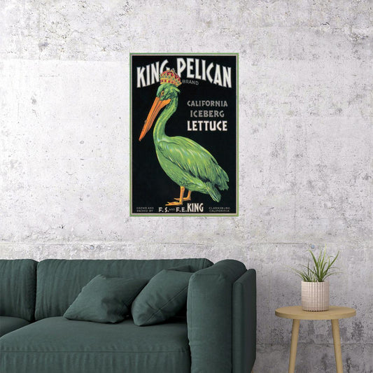 CALIFORNIA KING PELICAN BIRD ICEBERG LETTUCE CRATE LABEL US VINTAGE POSTER