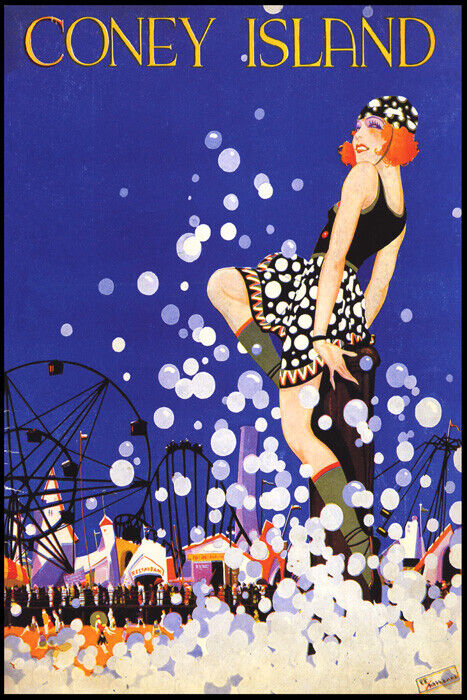 CONEY ISLAND LUNA PARK BROOKLYN NEW YORK MANHATTAN BEACH VINTAGE POSTER