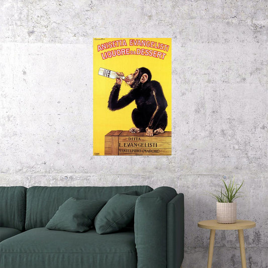 ANISETTA EVANGELISTI LIQUORE DESSERT MONKEY DRINKING ITALY VINTAGE POSTER