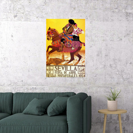SEVILLA FERIA DE ABRIL FIESTAS PRIMAVERALES 1934 SPAIN HORSE VINTAG POSTER