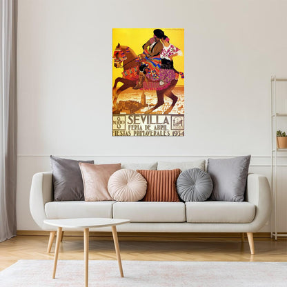 SEVILLA FERIA DE ABRIL FIESTAS PRIMAVERALES 1934 SPAIN HORSE VINTAG POSTER