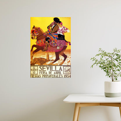SEVILLA FERIA DE ABRIL FIESTAS PRIMAVERALES 1934 SPAIN HORSE VINTAG POSTER