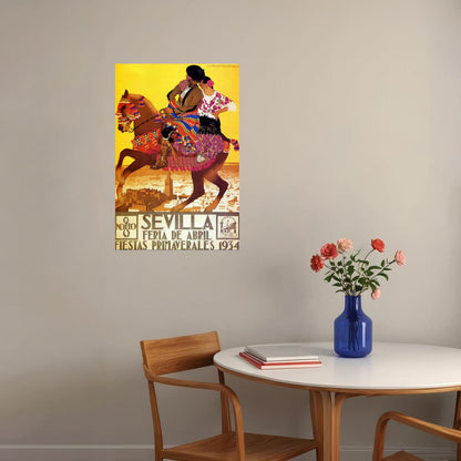 SEVILLA FERIA DE ABRIL FIESTAS PRIMAVERALES 1934 SPAIN HORSE VINTAG POSTER